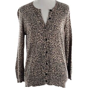 Ann Taylor Loft women size S leopard print button front cardigan pima cotton
